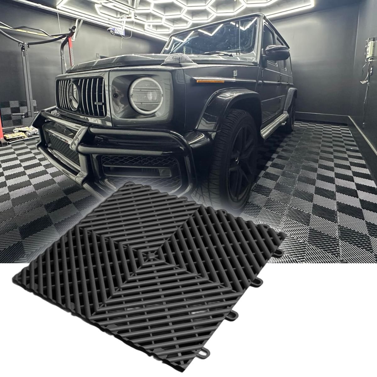 piso modular automotivo resistente instalado em garagem