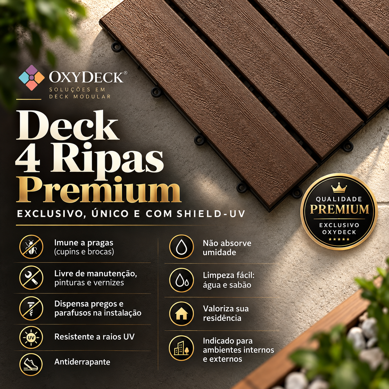 Deck Modular Premium 4 Ripas OxyDeck® SIGNATURE — Imbuia Maxx 2 Deck Modular Premium 4 Ripas OxyDeck® SIGNATURE — Imbuia Maxx - Imagem 2